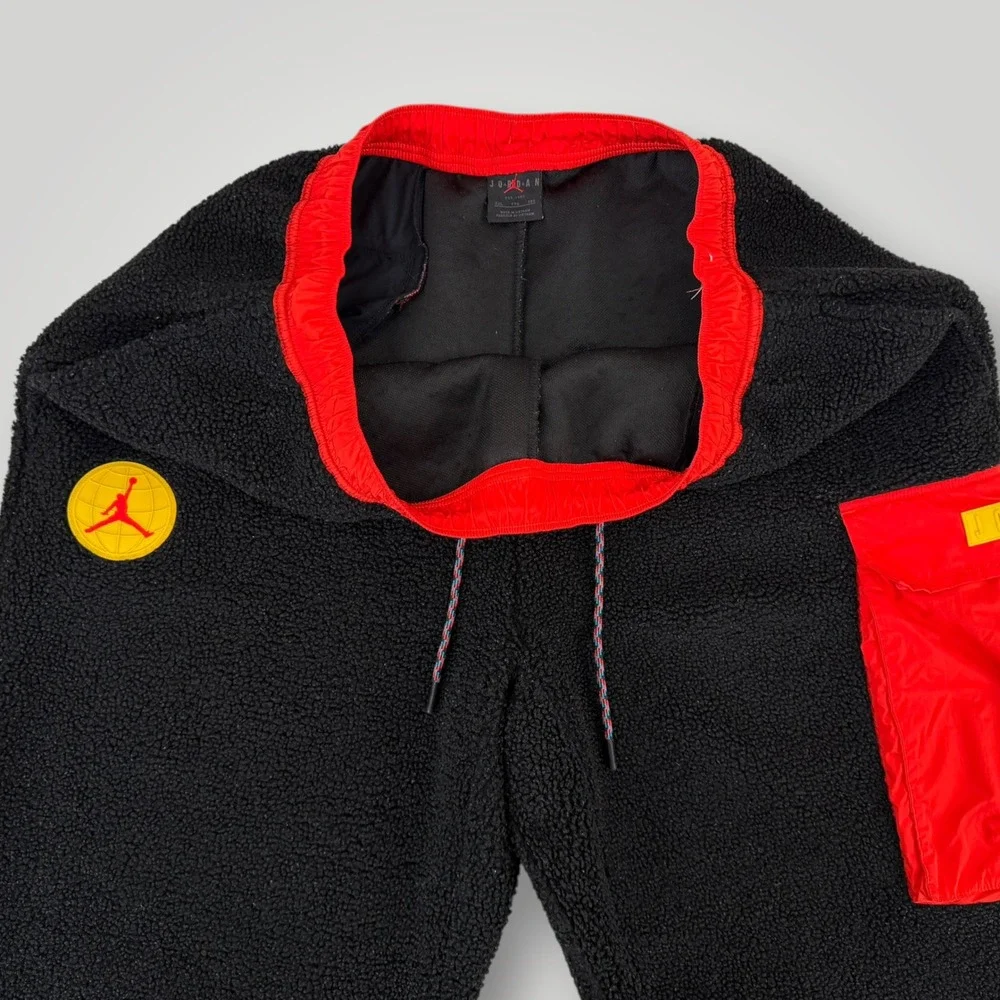 Jordan Jumpman Sherpa Fleece Pants Black Red Cargo Joggers XXL DC9730-010